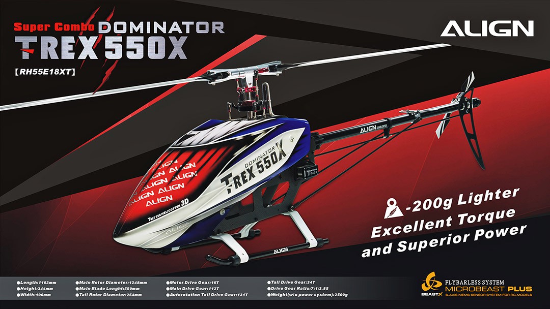 Hélicoptère Align T-REX 550X Dominator Super Combo MB Ultra (RH55E18X)