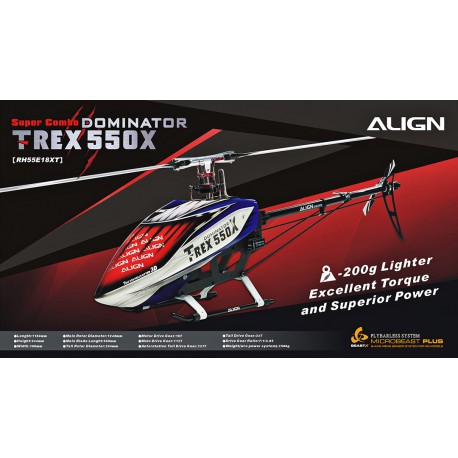 Kit hélicoptère radio commandé Align T-REX 550X Dominator Super Combo (RH55E19X)