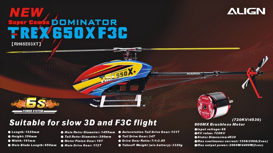 Align T-REX 650X F3C Combo RC Helicopter Kit 6S (RH65E07XT)