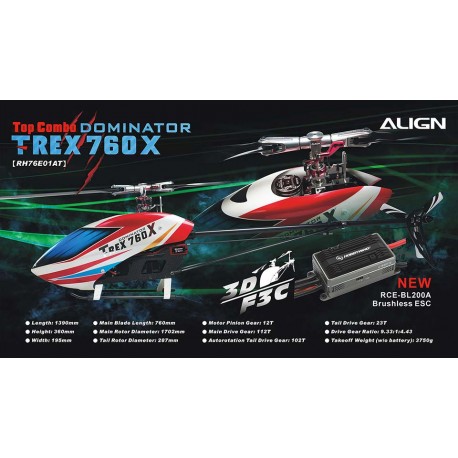 Align T-REX 760X DOMINATOR Top Super Combo RC Helicopter Kit (RH76E01A)