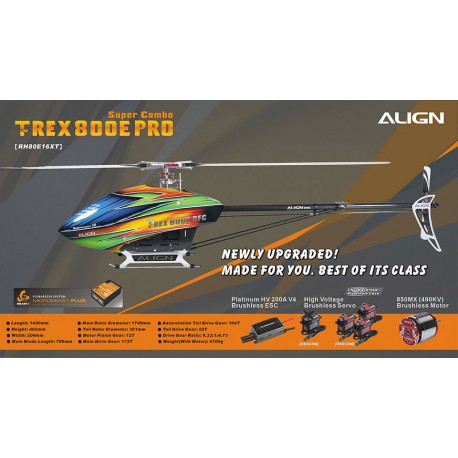 Hélicoptère électrique radiocommandé électrique ALIGN T-REX 800E PRO Combo (RH80E16X-C))