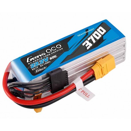 Pack LiPo GENS ACE 3700 mAh 6S1P 60C G-Tech XT90 hélicoptère radio commandé Align T-REX 500/600 TB60