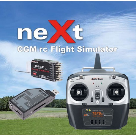 neXt v2 RC Flight Simulator Kit (Radiolink TF8B mode 1 + Rx2Sim)